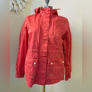 Jones New York Coral Red Hooded Jacket with Gold Accents PS